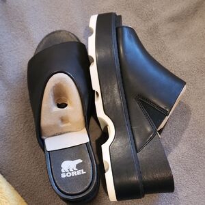 Sorel Women's Black Mules with White Accents